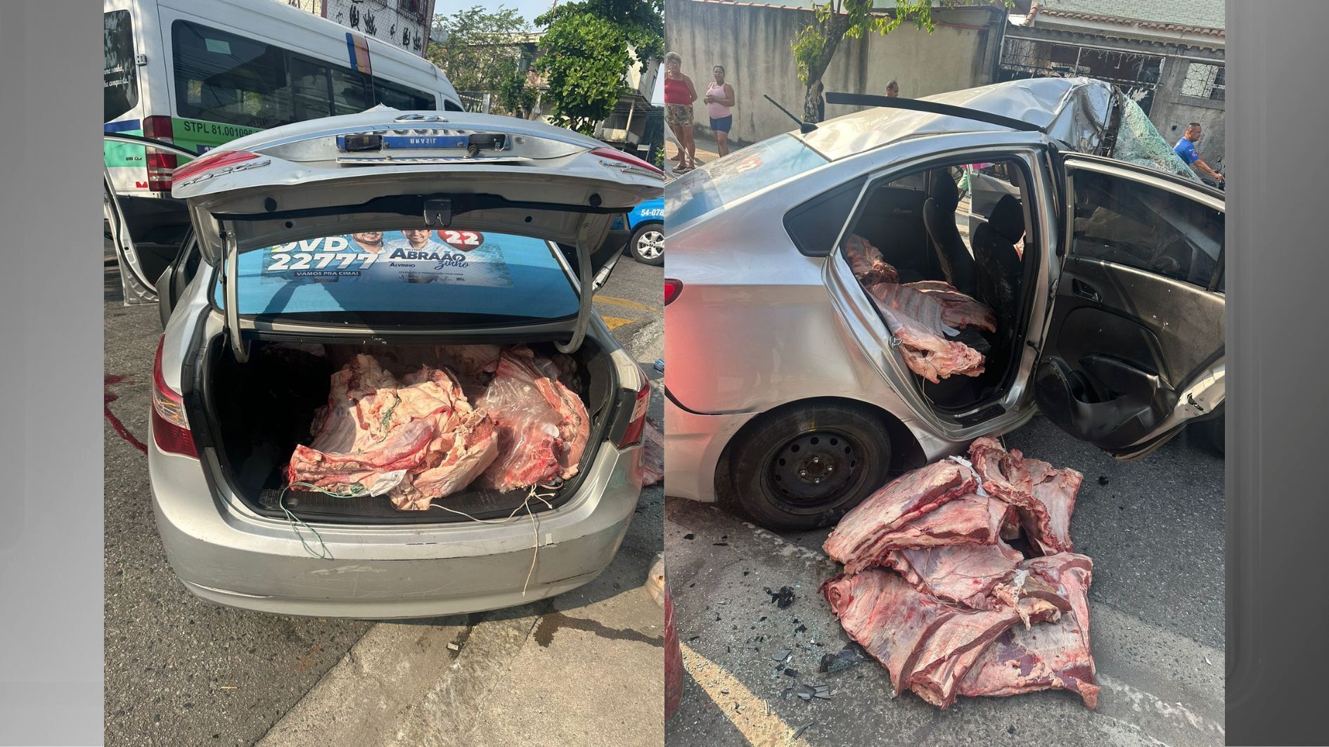 Churrasco frustrado: ladrões batem carro após roubarem carga de carne no Rio