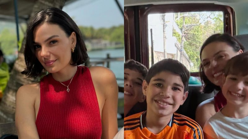 Isis Valverde curte fim de semana com o noivo, o filho e enteados