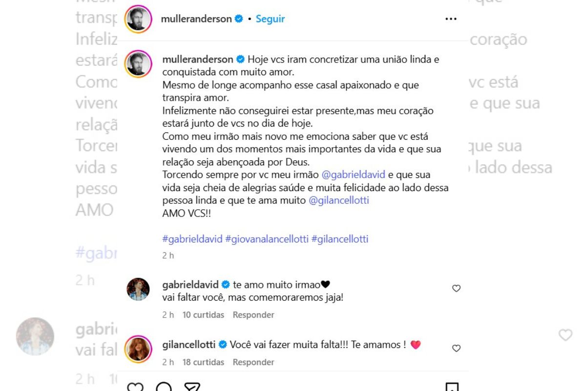 Anderson Müller explica ausência no casamento do irmão Gabriel David
