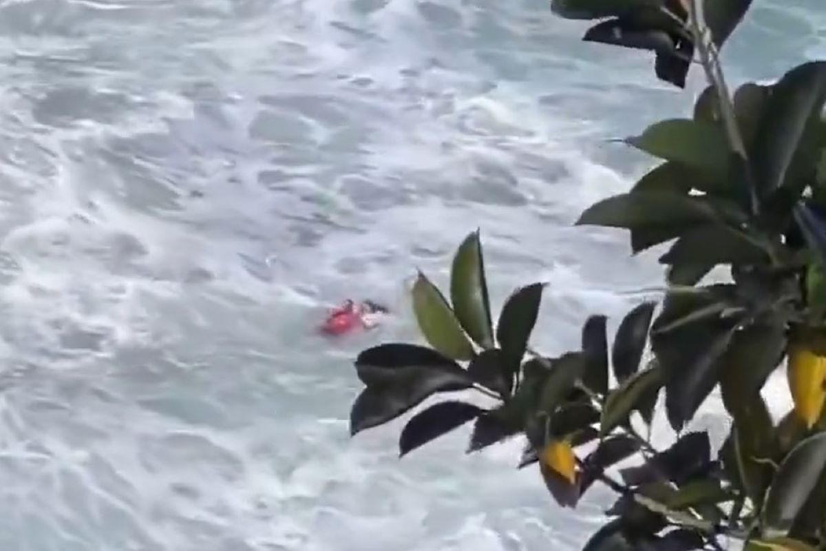 Bombeiro desafia mar revolto para salvar mulher em afogamento. Vídeo