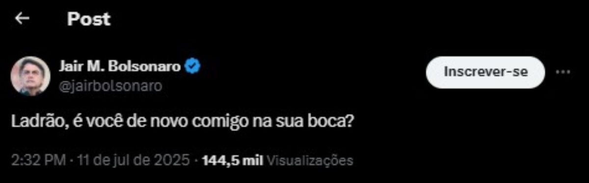 Bolsonaro reage após ser chamado de “coisa covarde” por Lula