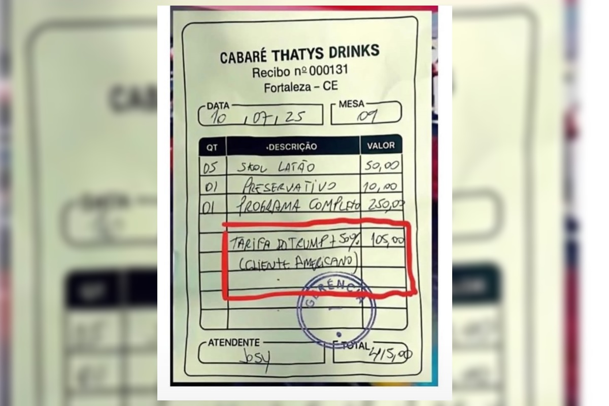 Recibo de cabaré no CE cobra “tarifa do Trump” de americano e viraliza